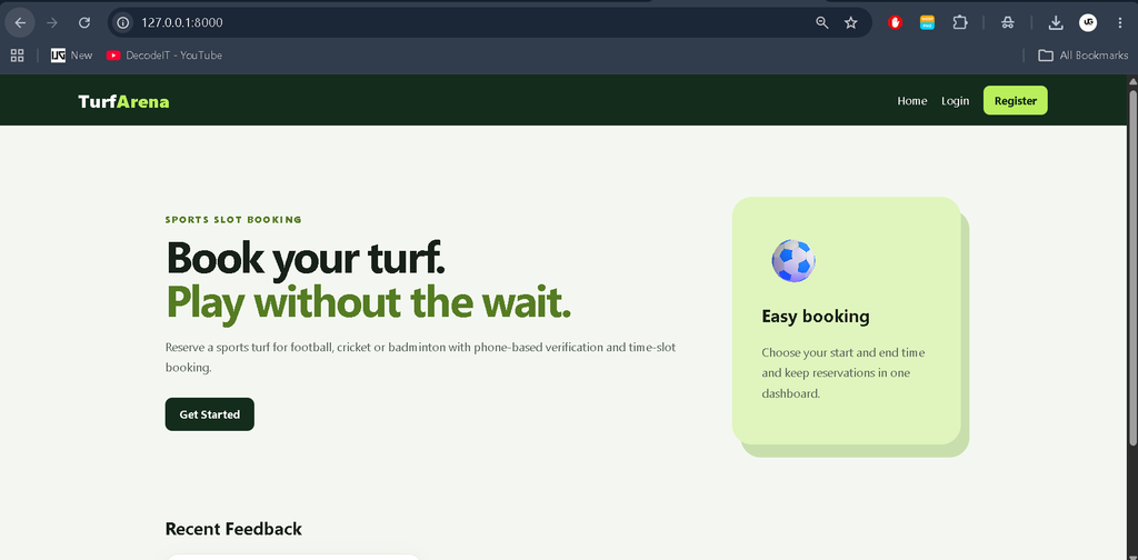 Turf Booking Project using Python and Django