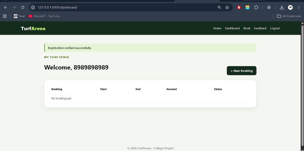 Turf Booking Project using Python and Django