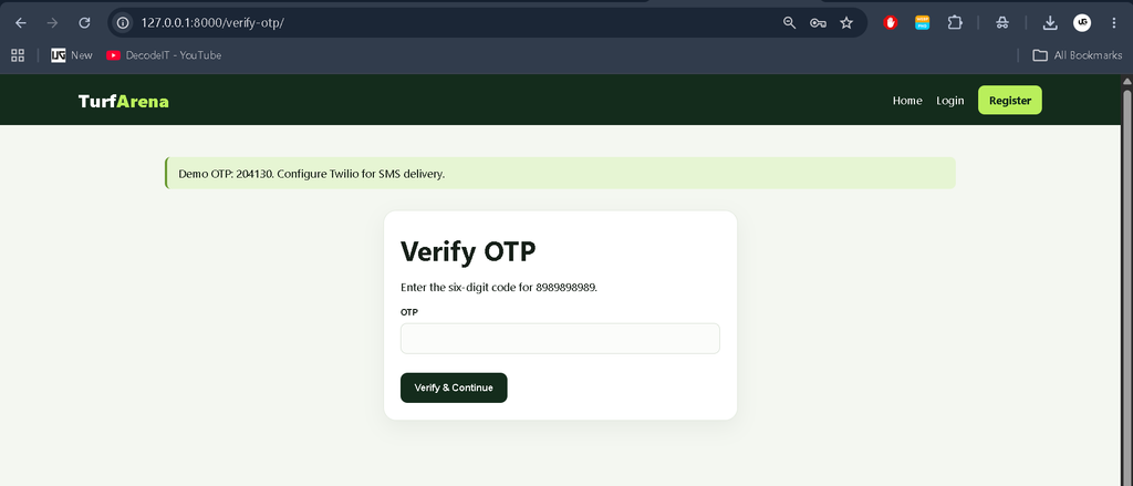 Turf Booking Project using Python and Django