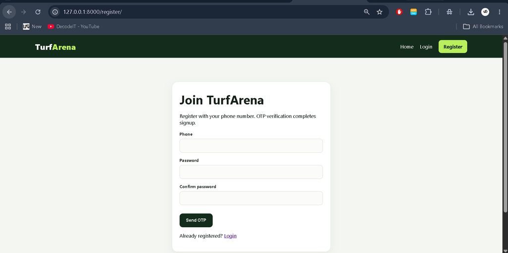 Turf Booking Project using Python and Django
