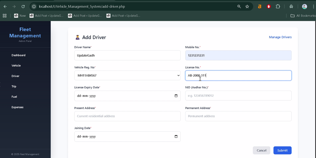 Vehicle Management System Using PHP and MySQL-5