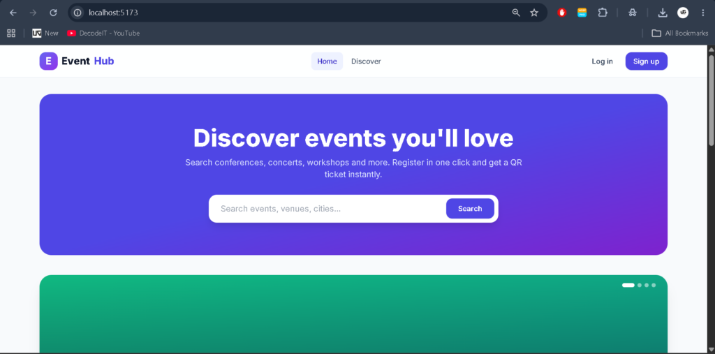 Event Management System using MERN Stack-Home Page
