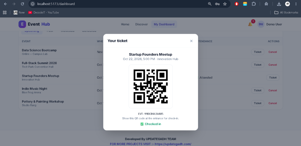 Event Management System using MERN Stack-user Page