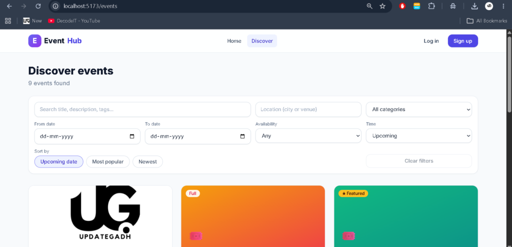 Event Management System using MERN Stack-Home Page