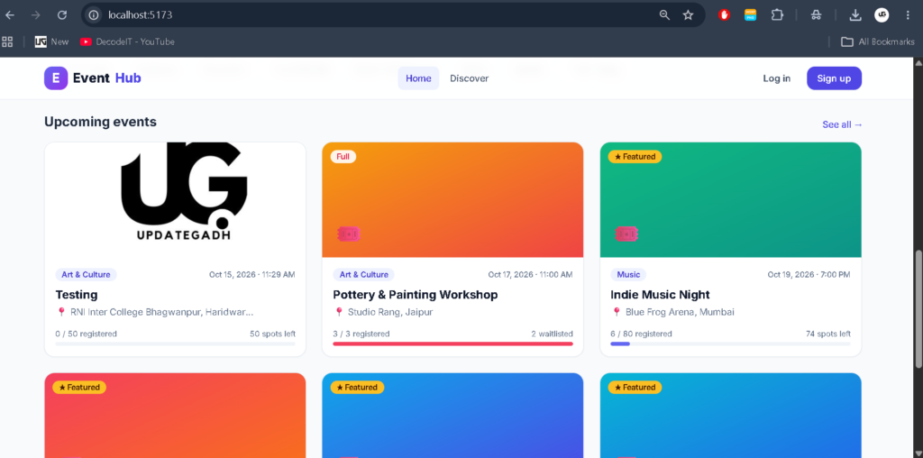 Event Management System using MERN Stack-Home Page