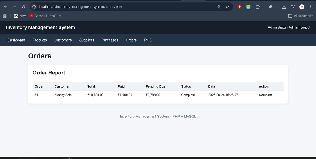 Inventory Management System in PHP and MySQL