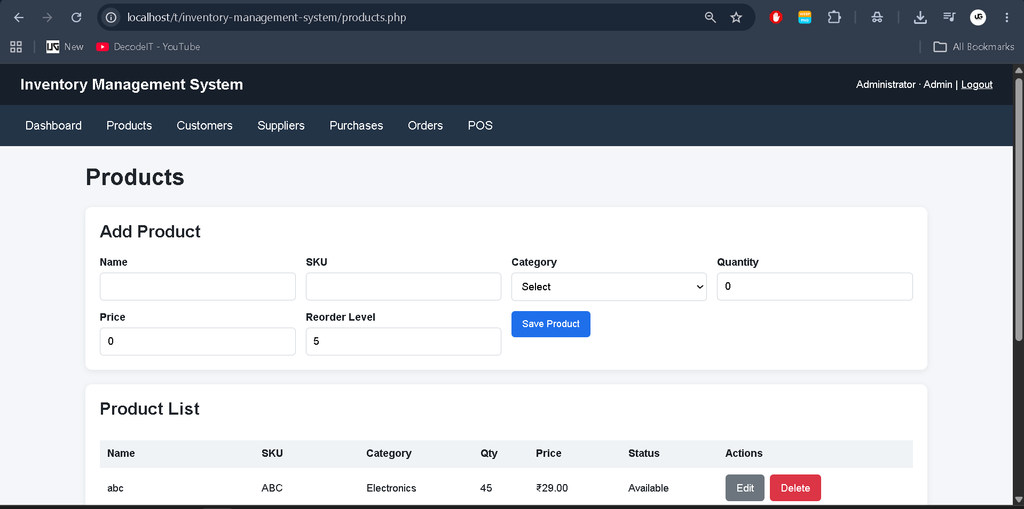 Inventory Management System in PHP and MySQL