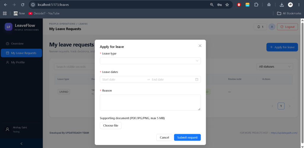 Leave Management System Using MERN Stack