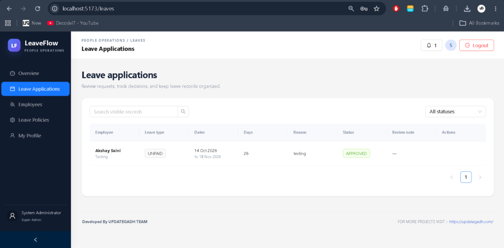 Leave Management System Using MERN Stack