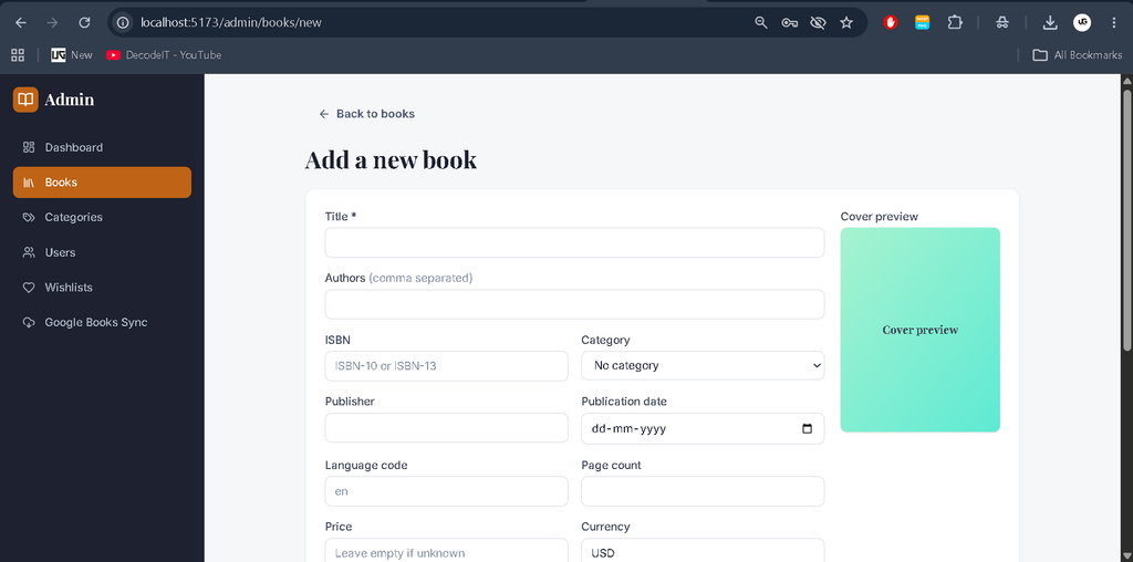 Online Book Store Project Using MERN Stack-admin add book