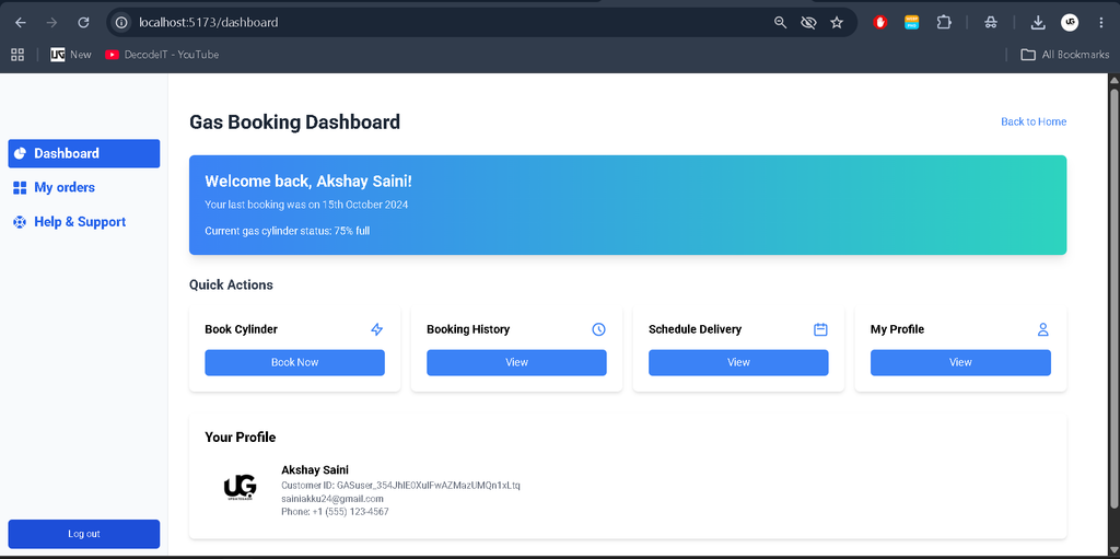 Online Gas Booking System Using MERN Stack -user