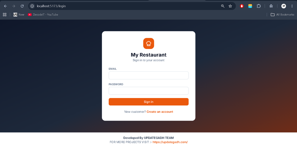 Restaurant Management System Using MERN Stack-Login