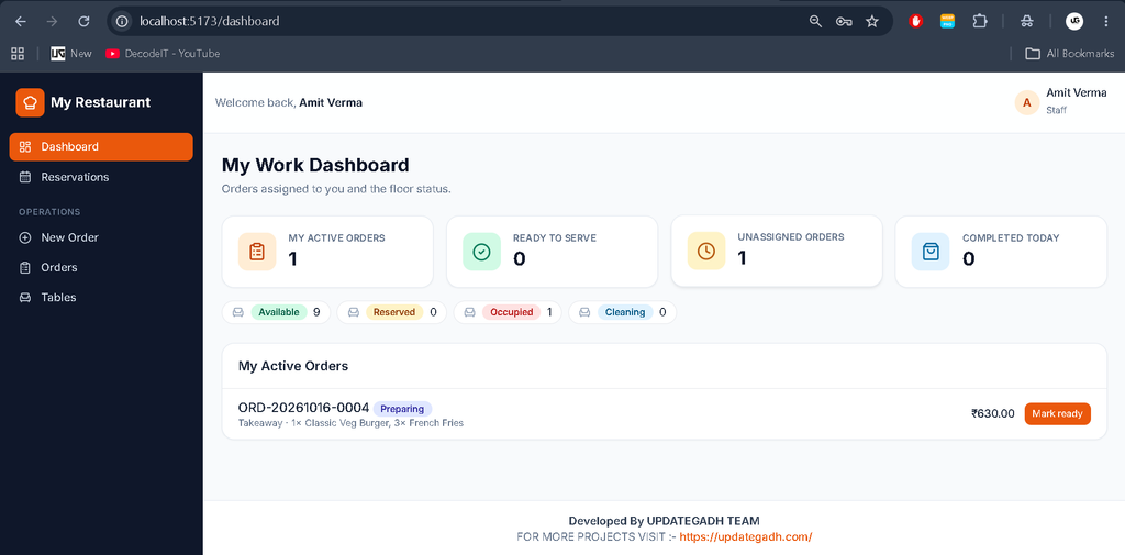 Restaurant Management System Using MERN Stack-Staff