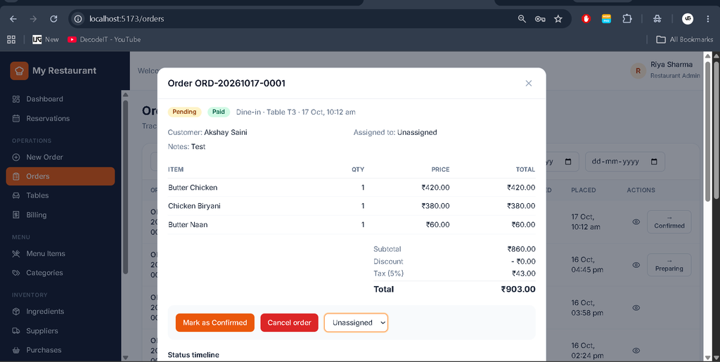 Restaurant Management System Using MERN Stack-Admin