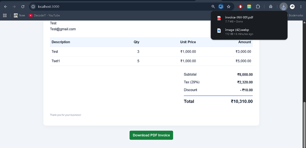 Invoice Generator Using React JS