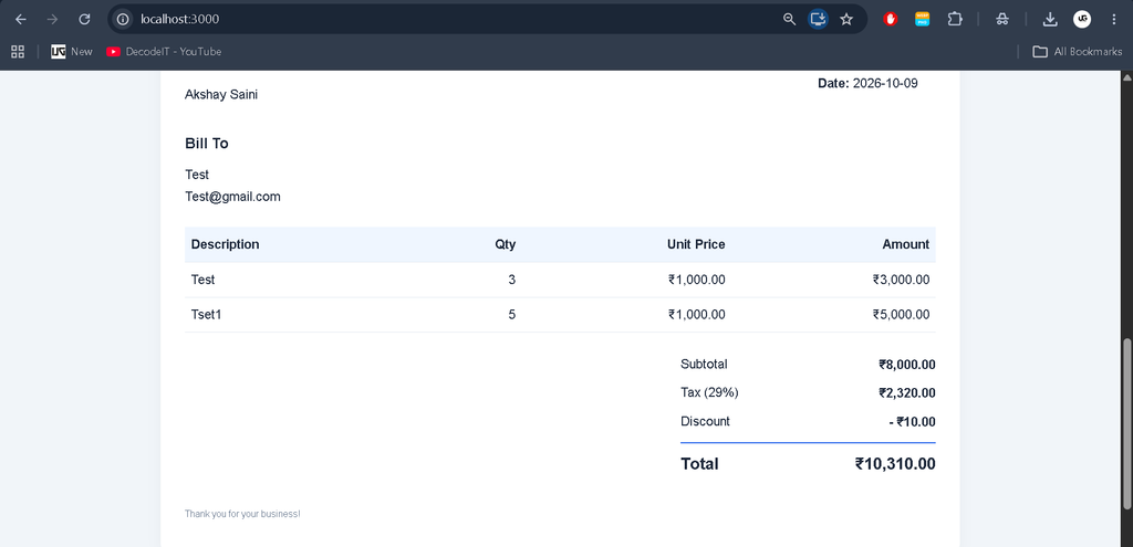 Invoice Generator Using React JS – Complete Source Code