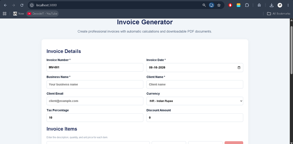 Invoice Generator Using React JS – Complete Source Code
