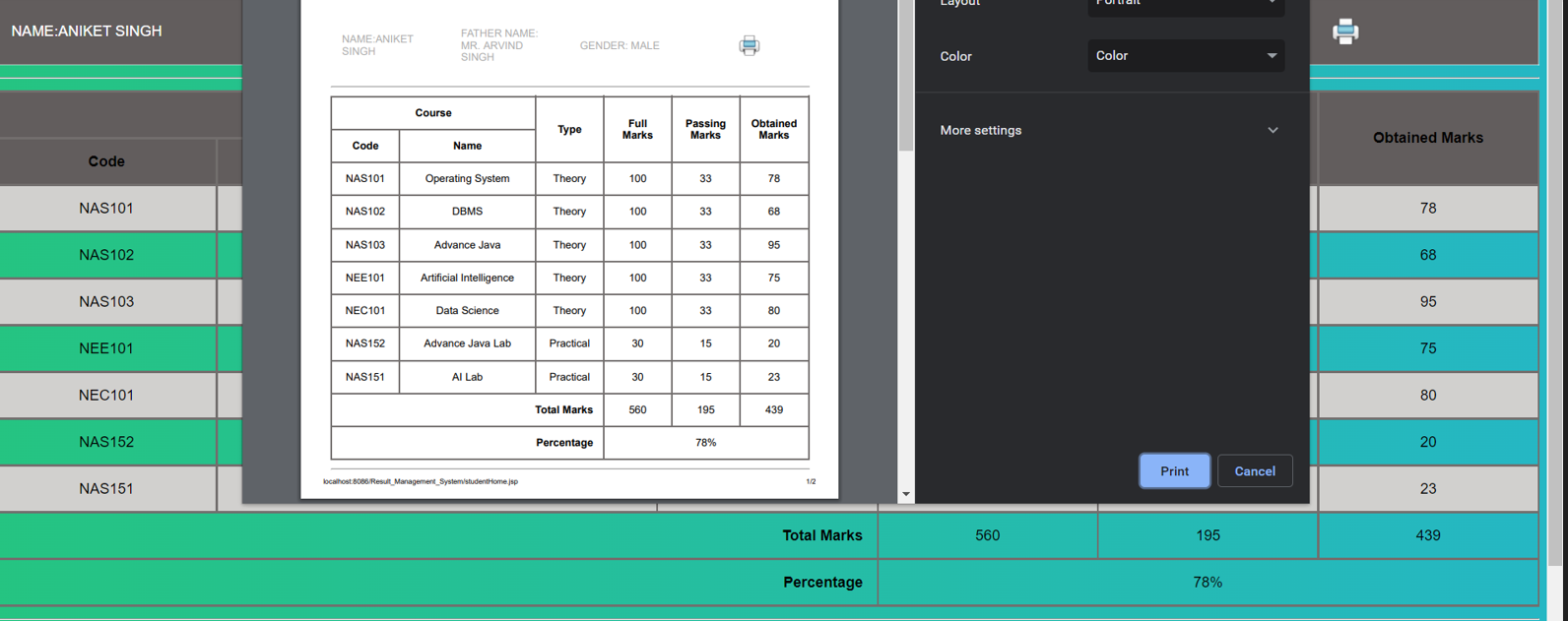 Student Result Management System in JSP & Java J2EE with Source Code