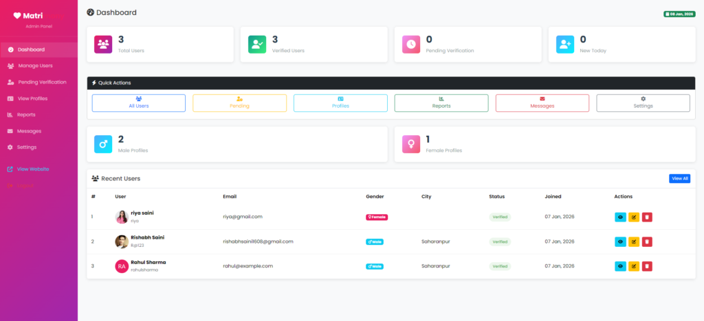 Matrimonial Portal Using PHP and MySQL