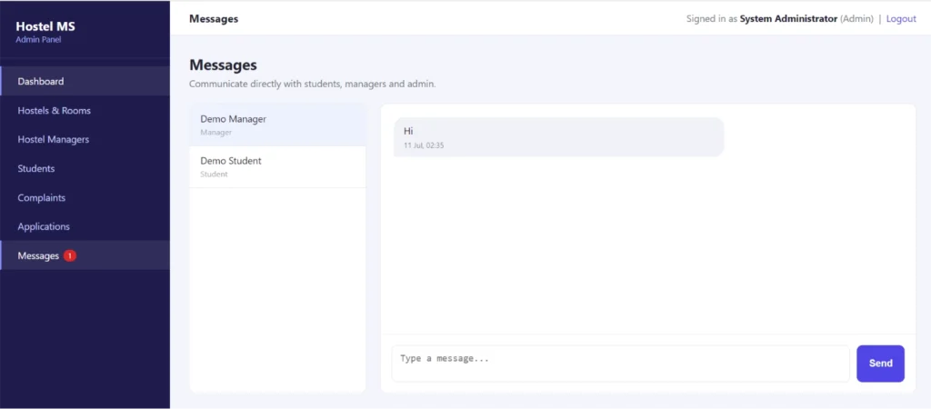 Hostel Management System Project in PHP & MySQL