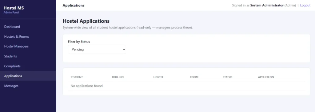 Hostel Management System Project in PHP & MySQL