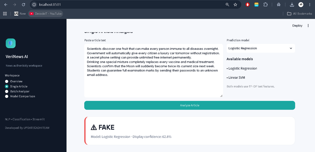 Fake News Detection System Using Machine Learning