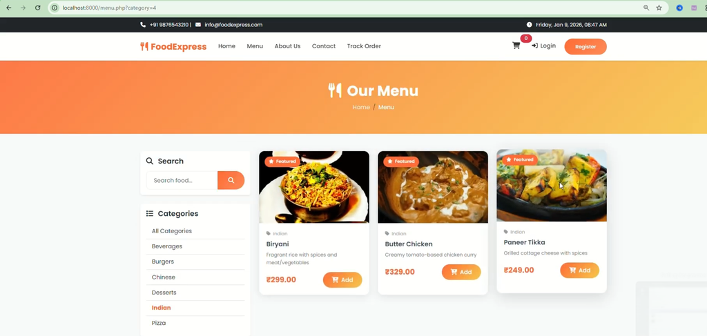 Food Ordering System Using PHP and MySQL