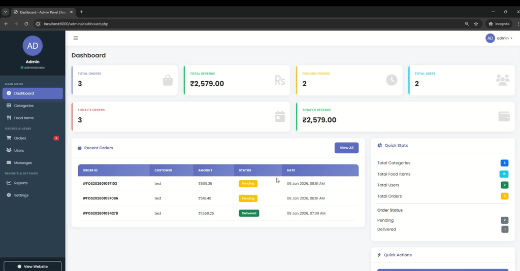 Food Ordering System Using PHP and MySQL