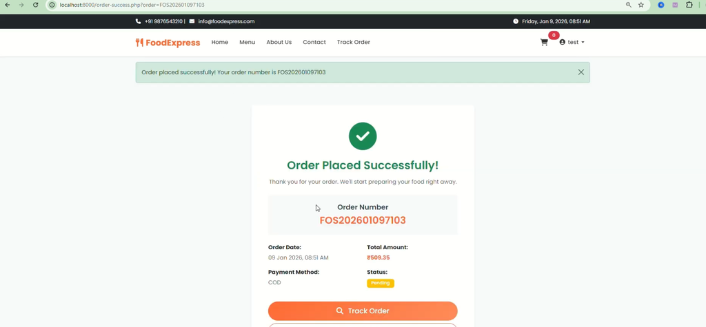 Food Ordering System Using PHP and MySQL