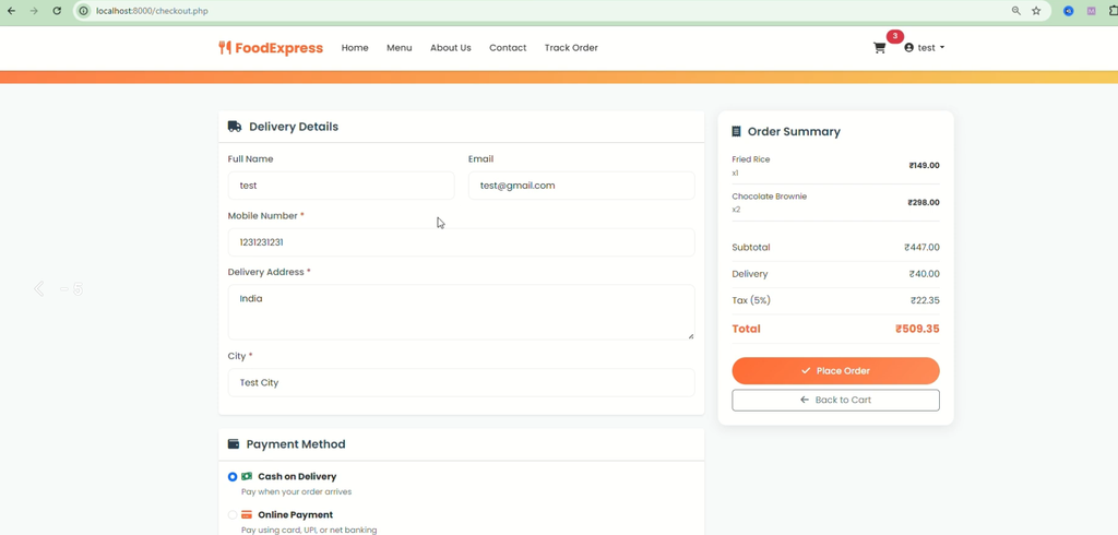 Food Ordering System Using PHP and MySQL