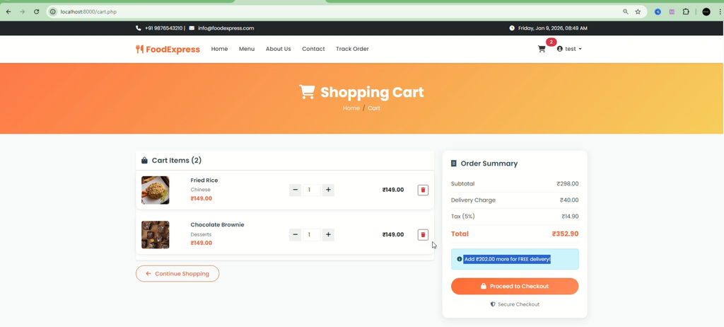 Food Ordering System Using PHP and MySQL