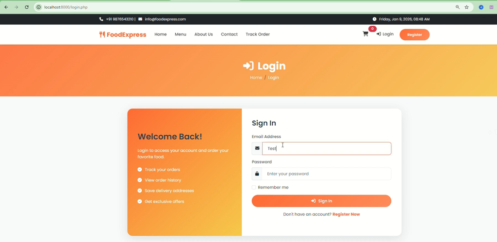 Food Ordering System Using PHP and MySQL