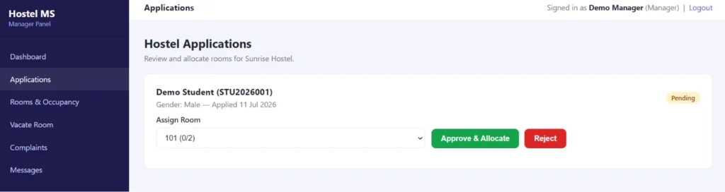 Hostel Management System Project in PHP & MySQL