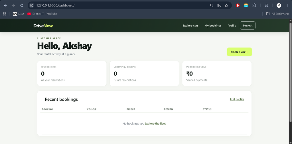 Online Car Rental Booking System Using Python Django