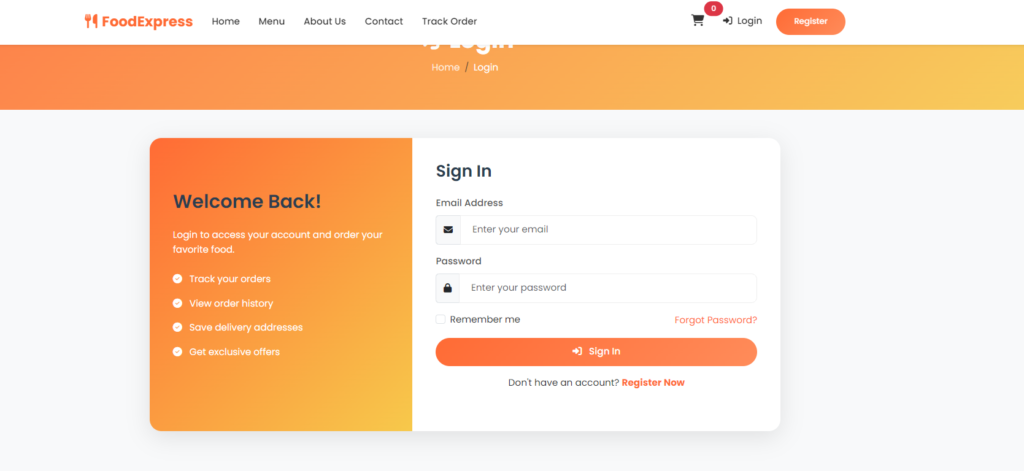 Food Ordering System Using PHP and MySQL