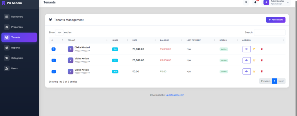 PG Accommodation Management System