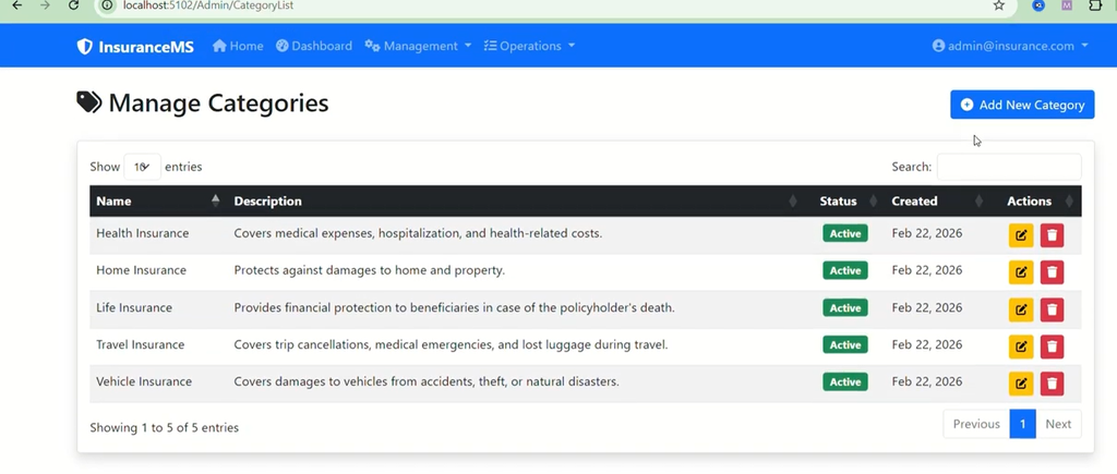 Insurance Management System Project Using ASP.NET Core 8 and SQLite