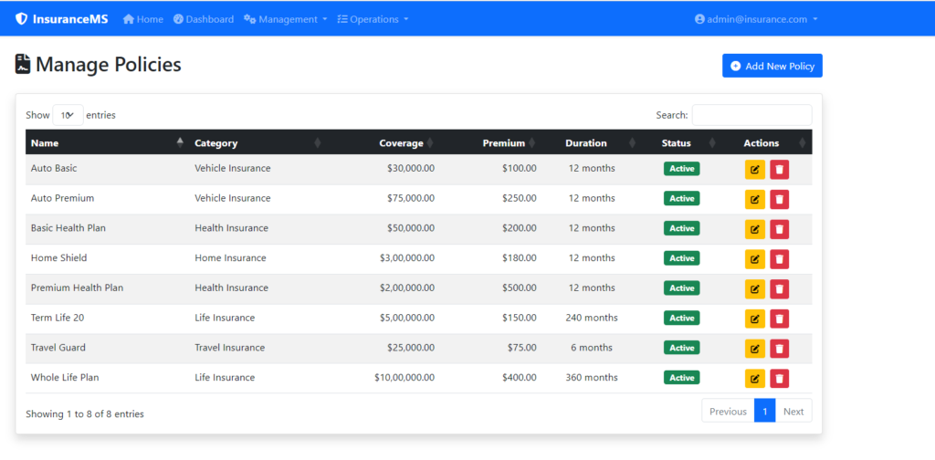 Insurance Management System Project