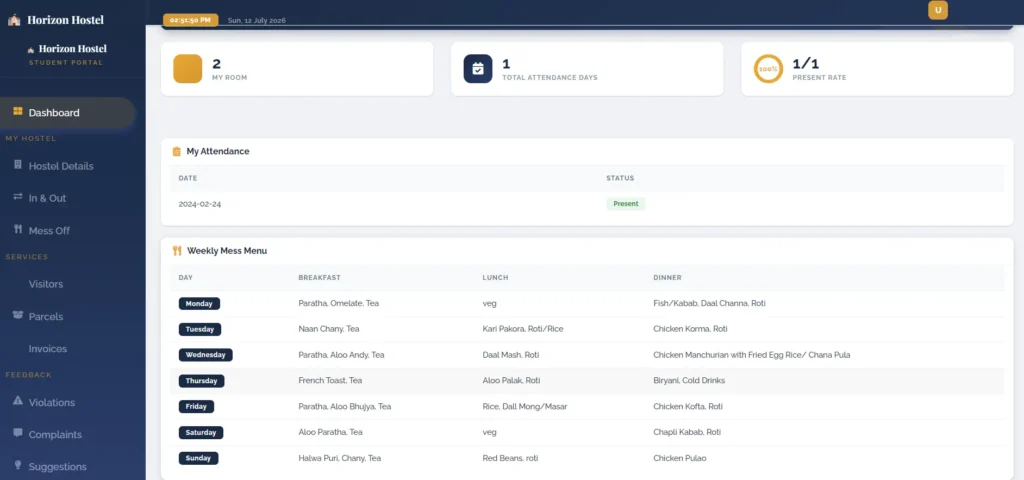 Hostel Management System in PHP with MySQL
