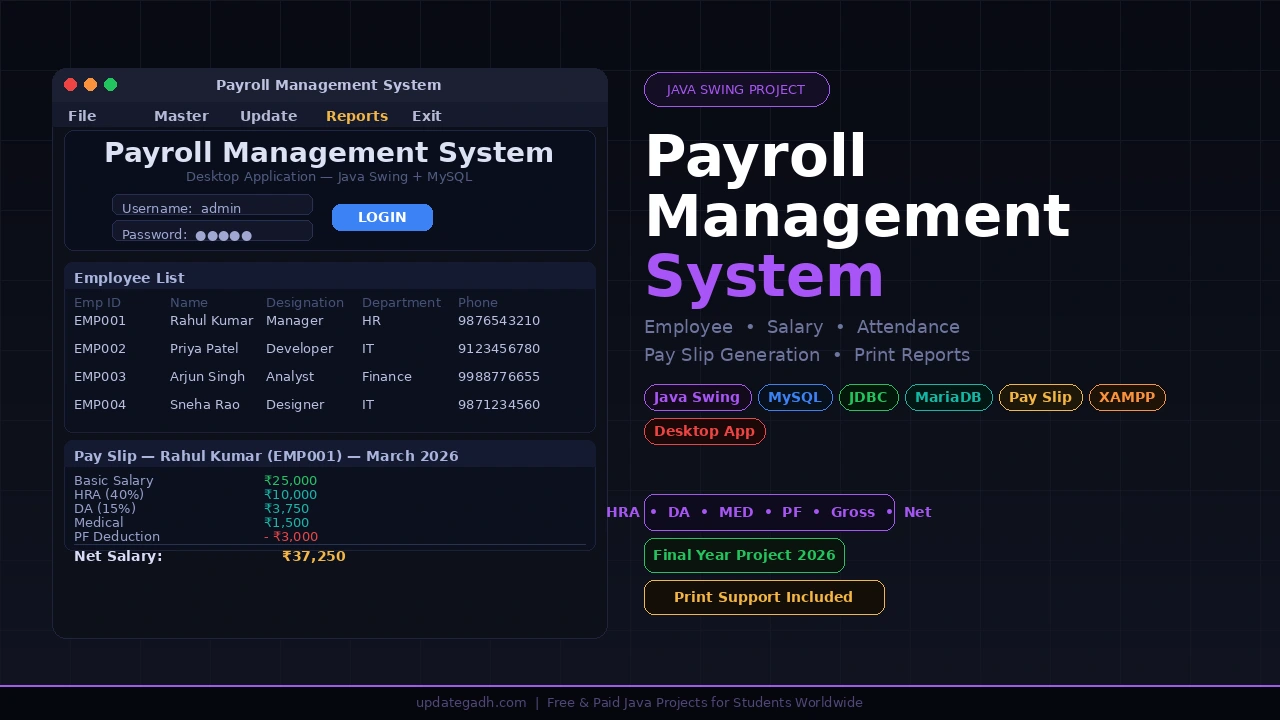 Payroll Management System in Java Swing MySQL — Desktop Project with Pay Slip 2026