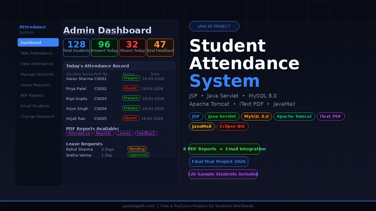 Student Attendance System in JSP Java Servlet MySQL
