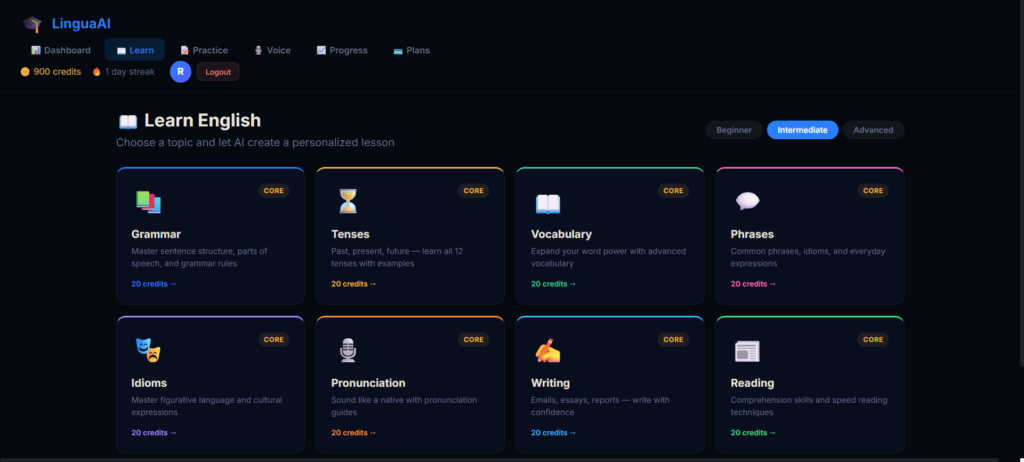 AI Powered English Learning App using 