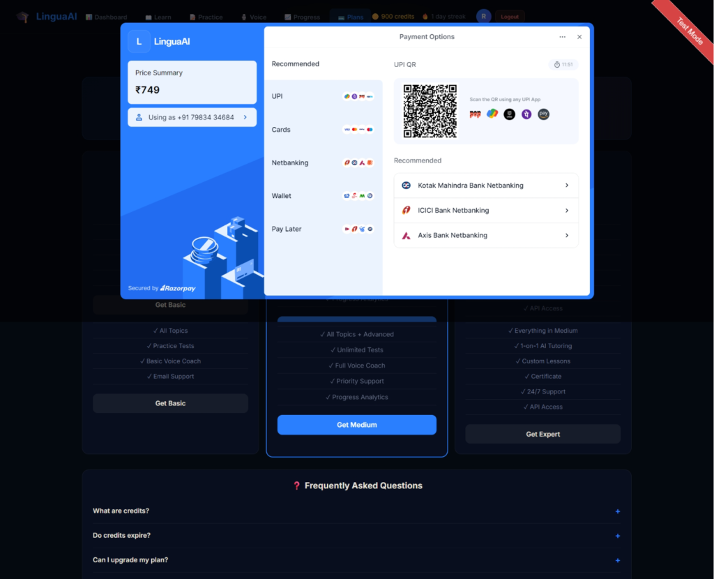 LinguaAI — AI Powered English Learning App using React Vite OpenAI Razorpay 2026