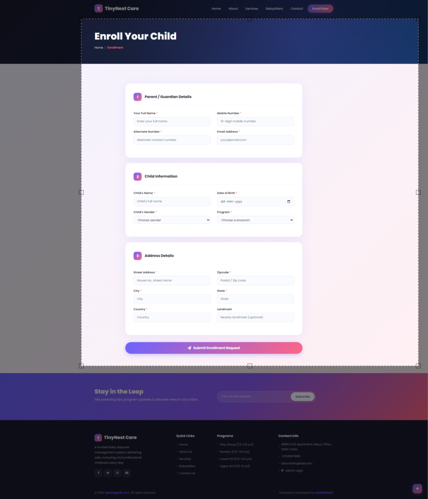 Baby Daycare Management System in PHP MySQL