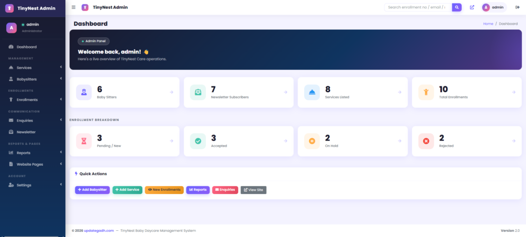 Baby Daycare Management System in PHP MySQL