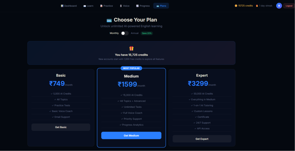 inguaAI AI Powered English Learning App using React Vite OpenAI Razorpay 2026