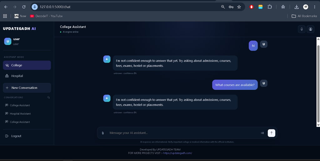 AI Chatbot for College and Hospital Using Python