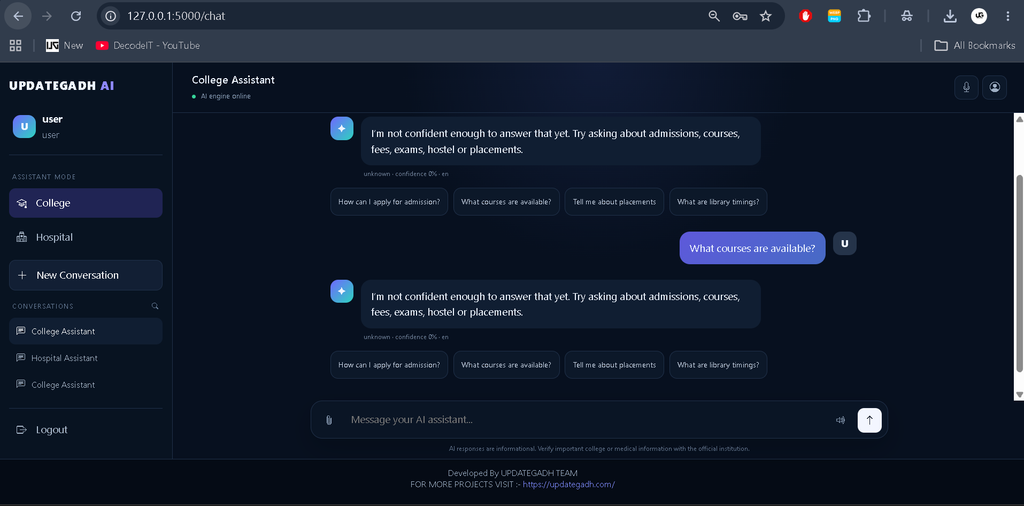 AI Chatbot for College and Hospital Using Python