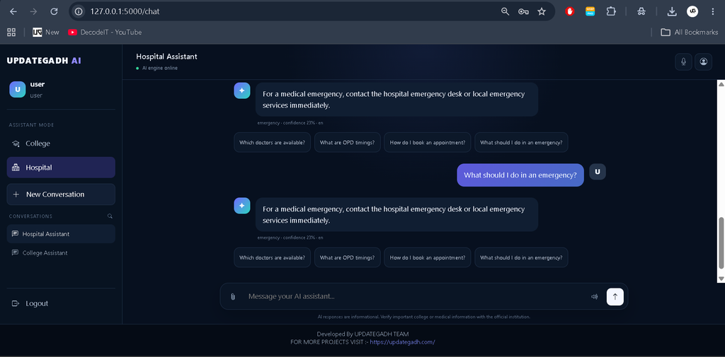 AI Chatbot for College and Hospital Using Python