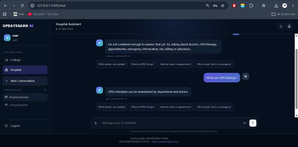 AI Chatbot for College and Hospital Using Python